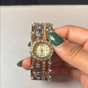 Two-Tone Crystal Bracelet Watch